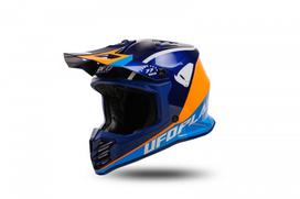 Vaikiškas motociklininko šalmas UFO KOREY, oranžinis/mėlynas, dydis S