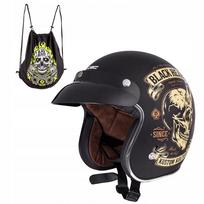 Atviras motociklo šalmas W-TEC Black Heart Kustom, Skull Hor dizainas