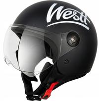 Motociklo šalmas WESTT Jet, retro stiliaus, matinės juodos spalvos, M dydis