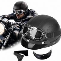 Retro stiliaus motociklininko šalmas su akiniais, 52–62 cm