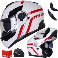 Motociklo šalmas LS2 STROBE II AUTOX baltas/raudonas, atverčiamas, FF908