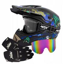 Šalmas XL (61-62 cm) su akiniais ir pirštinėmis keturračiams, BMX, MTB, Enduro