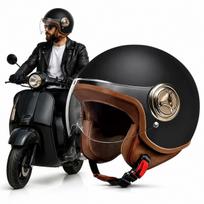 Retro motociklininko šalmas su akiniais, 54–61 cm galvai