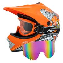 Vaikiškas šalmas su akiniais, XS (51-52 cm), tinkamas keturračiui, enduro, BMX, paspirtukui