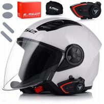 Atviras motociklo šalmas LS2 OF616 II, baltas blizgus, su Bluetooth interkomu
