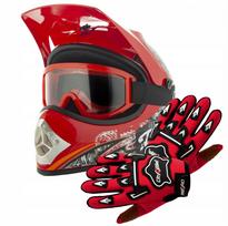 Vaikiška enduro keturračio šalmas L dydžio su pirštinėmis ir akiniais