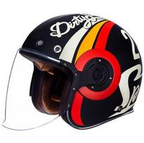 Motociklo šalmas MA213, atviras, retro stiliaus, balta/raudona matinė, dydis L (59-60 cm)