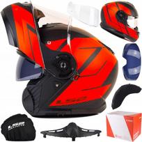 Motociklininko šalmas LS2 STROBE II FF908, juoda/raudona, atverčiamas smakras