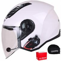 Motociklo atviras šalmas LS2 OF616 Airflow II baltas su Bluetooth racija