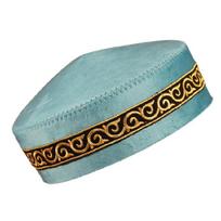 Stylish Unisex Kippah Skull Caps Breathable Polyester Traditional Headwear In Rich Blue Embroidered Hat beige