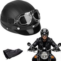Motociklininko šalmas su oda, retro stiliaus, su akiniais, 52-62 cm