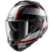 Modulinis motociklininko šalmas SHARK OXO, juoda/raudona/sidabrinė