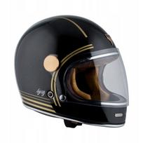 Motociklininko šalmas By City Roadster II, juodas auksinis, retro stiliaus, stiklo pluošto, su DD sagtimi