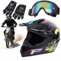 Motociklininko šalmas XL su akiniais, pirštinėmis ir kauke