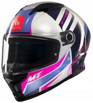 Motociklo šalmas MT Helmets Stinger 2 Throne C8, balta/mėlyna/rožinė