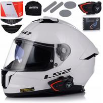 Motociklininko šalmas LS2 FF808 Stream II, baltas, su blendu ir Bluetooth interkomu
