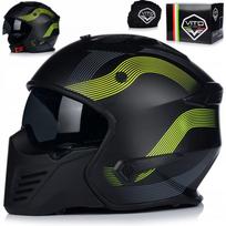 Motociklo šalmas VITO BRUZANO FLUO, atviras, nuimama smakro dalis, su skydeliu