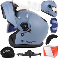 Motociklininko šalmas LS2 STROBE II MISTY BLUE matinis, atverčiamas, FF908