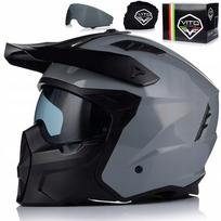 Motociklininko šalmas VITO PREDATOR pilkas, 4in1, nuimama smakro dalis, skydelis ir saulės stiklas