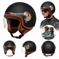 Motociklininko šalmas Elegant Neo-Retro, juodas matinis, oda, dydis L