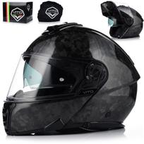 Motociklininko šalmas VITO CARBON, anglies pluošto, su skydeliu, ECE 22.06
