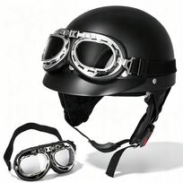 Motociklininko šalmas su juodais retro akiniais, chopper veteran