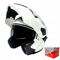 Motociklo šalmas, baltas, blizgus, modulinis, dydis M (57-58 cm)