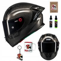 Uždaras motociklo šalmas MT KRE+ S Pure Gloss Carbon/Juodas su Pinlock ir dovanomis