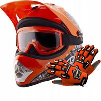 Vaikiškas krosinis šalmas su akiniais ir pirštinėmis enduro arba keturračiui