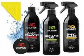 Automobilių priežiūros rinkinys GRUNEE 3 x 0,5 l – Ceramic QD, Shiny Glass, Daily Shampoo