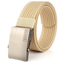 Nylon Tactical Belt For Men Metal Buckle Adjustable Belts Male  Training Combat Elastic Canvas Waistband High Quality 120cm beige
