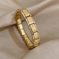 Italian Charm Starter Stainless Steel Bracelet For Women Men Stretchy Watchband Modular Links Chain Gold Color Bangle Wristband beige