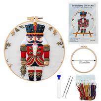 1 set Christmas Nutcracker Soldier Embroidery Kit (Cross Stitch), includes tools and a beginner-friendly tutorial. Embroidery fabric material kit 20cm beige