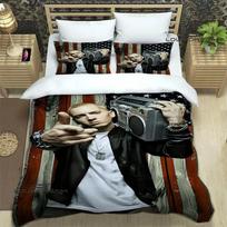 Eminem hip -hop singer Bedding Set Printed With Pillowcase Bed Duvet Cover Soft Single Double Queen Super King Size luxury gift EU Single(135*200cm)3pcs white