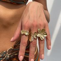 Design Liquid Lava Flower Open Ring, Baroque Imitation Pearl Set Gemstone Ring brown