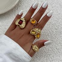 Design Sense Liquid Metal Pleated Love Heart Ring, Fashion Gem Joint Ring Ring Set brown