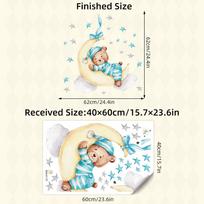 Cartoon Sleepy Bear in Pajamas with Moon Wall Stickers, Self-Adhesive Decor for Kids Room Bedroom Kindergarten Wall Decoration 40x60CM įvairiaspalvis
