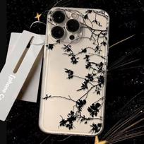 Juodas rankomis pieštas šakų ir lapų dėklas telefonui Samsung S26 S25 S24 S23 S22 S21 S20 Plus Ultra Lite Skaidrus minkštas TPU For Galaxy S26 smėlis