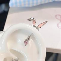 1Pcs Cat'S Ear Shaped Flash Zircon Heart Cross Pendant Ear Bone Nail Earring For Women Trendy Body Piercing Accessories