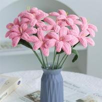 Crochet Tulip Flowers Bouquet Diy Handmade Woven Bouquets Hand Woven Flowers For Mother'S Day Birthday Gifts Wedding Decoration only 1pc pink