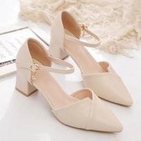 Ladies Elegant Beige Pointed Toe Thin Strap Cross Buckle Mid Heel Sandals Daily Office Shoes 34EU/CN35 smėlis