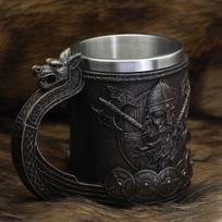 600ml Viking Wood Style Beer Mug Medieval Dragon Resin Stainless Steel Beer Mug  Retro Tankard Skull Coffee Cup Tea Mug Beer Cup 601-700ml juoda