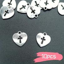 10pcs Antique Silver Heart Cross Pendant, DIY Handmade Charming Charm Pendant, Heart Cross, Jewelry Earring, Bracelet, Necklace
