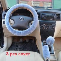 Universalus pliušinis automobilio vairo užvalkalas, trijų dalių komplektas žiemai, su neslystančia rankena, visų sezonų Beige gray
