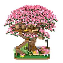 Girl series cherry blossom tree house rose bouquet flowers eternal flowers building blocks puzzle educational children's toys No box