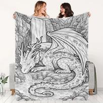1pc, Chinese-style Sleeping Dragon Pattern Flannel Blanket, Black and White Line Art Design, Ultra-soft, Skin-friendly and Comfortable, Lightweight an 75X95CM gray