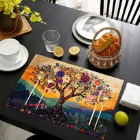 4pc s Tree of Life Placemats with Vibrant and Colorful Floral Patterns, Perfect for Farmhouse Kitchens, Party Celebrations, and Picnics 4PCS