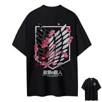 Attack on Titan TShirt Wings of Freedom Pink Cherry Blossom Back Print Unisex Women Cotton Fit Comfort Streetwear S black