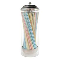 Straw Storage Bucket with Stainless Steel Lid Dust-proof Jar Glass Durable Food-Grade Straw Holder Organizer for Kitchen Office 1pc beige