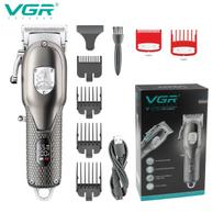 VGR V-276 Adjustable Meatal Hair Cut Trimmer Machine Professional Electric Barber Hair Clipper Cordless with LED Digital Display Home Razor Shaver sidabras